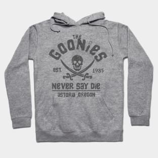 The Goonies - Never Say Die - Grey on Black Hoodie